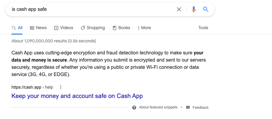 Is Cash App Safe Featured Snippet