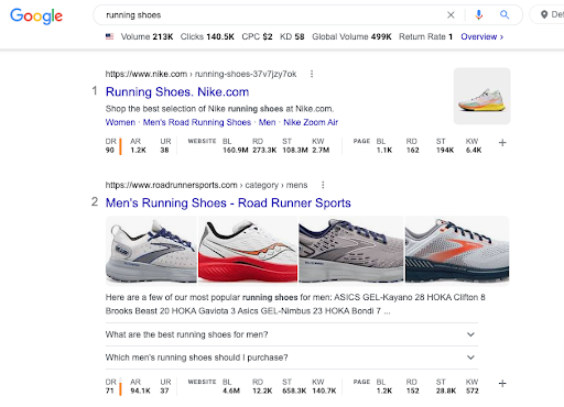 Image of some running shoes in search that are being compared
