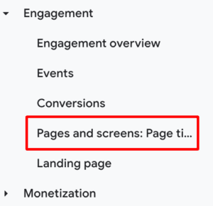 GA4 page and screens tab.
