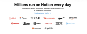 Notion landing page social proof