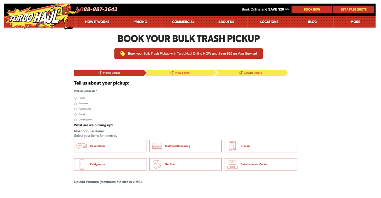 TurboHaul’s book your bulk trash pickup form 
