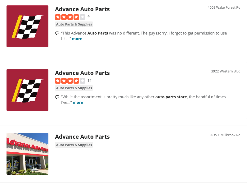 Advanced Auto Parts Yelp Page