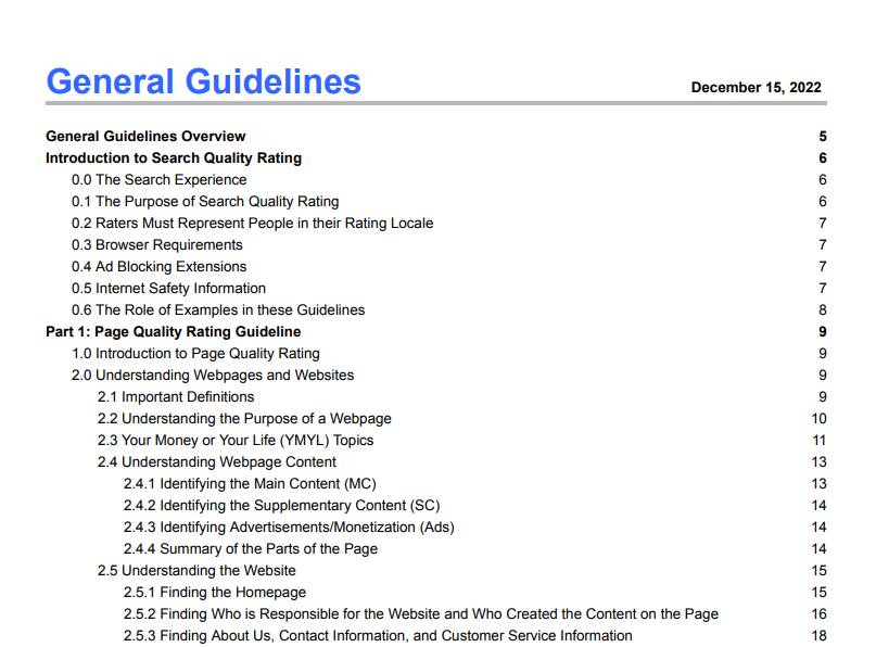 Google Guidelines index.