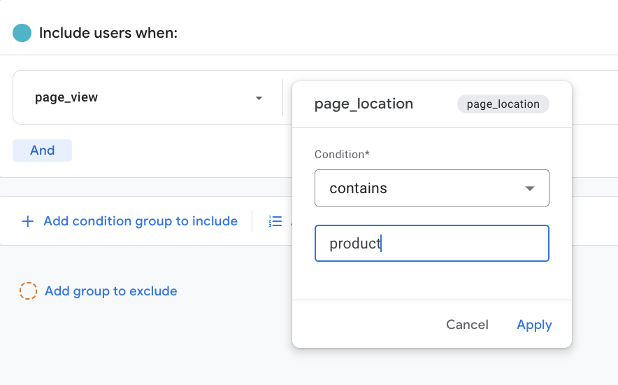 the page_location parameter that contains product 