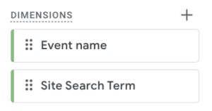 Added Dimensions of 'Event Name' and 'Site Search Term' 
