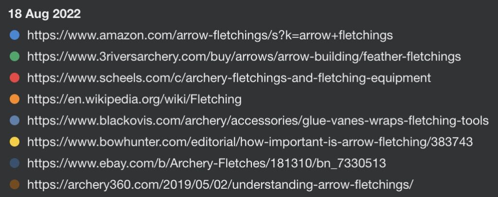 Historical SERP for the keyword 'fletchings'