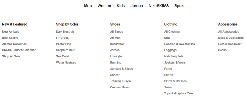  Navigational internal links to key product categories and subcategories on an ecommerce website
