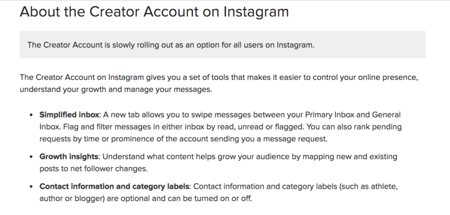 Details of the Instagram Creator Account
