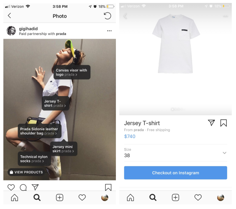Example of Instagram In-App Checkout