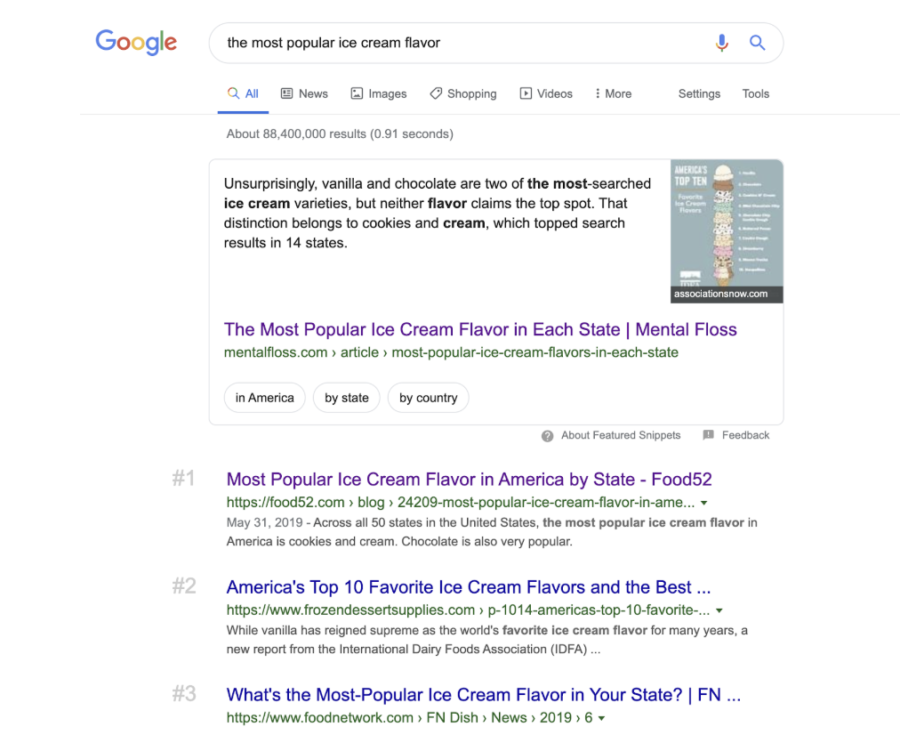 google results for popular ice cream screenshot