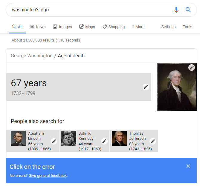 Ambiguous Query Results for Washingtons Age