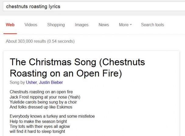 Interesting that it tells us  "Song by Usher, Justin Bieber" and that those link to search results pages for each