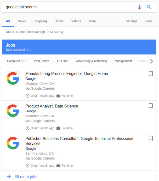 Google Job Search Results