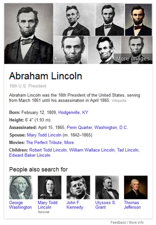 Google's knowledge panel for Lincoln