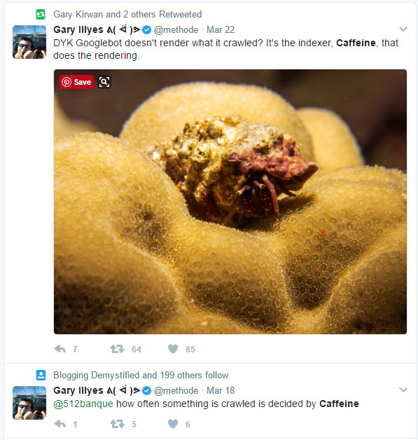 Gary Illyes Caffeine Tweets
