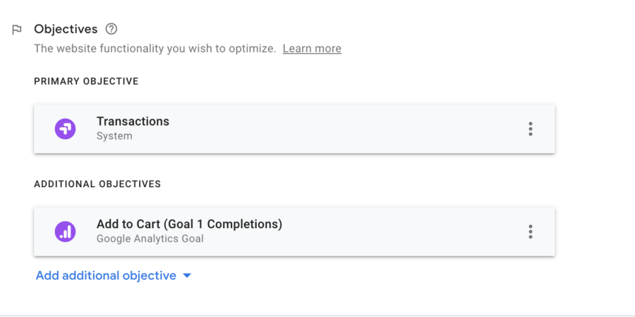 Google Optimize Test Objectives